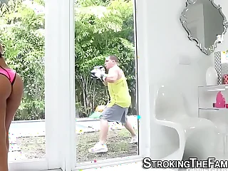 Downcast stepsis throats cock